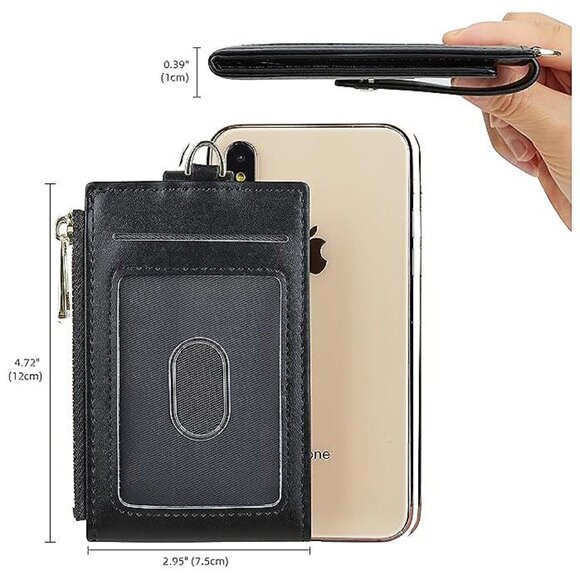 Women & Men Leather RFID Blocking Card Holder Slim Small , plain-black - Picture 4 of 7